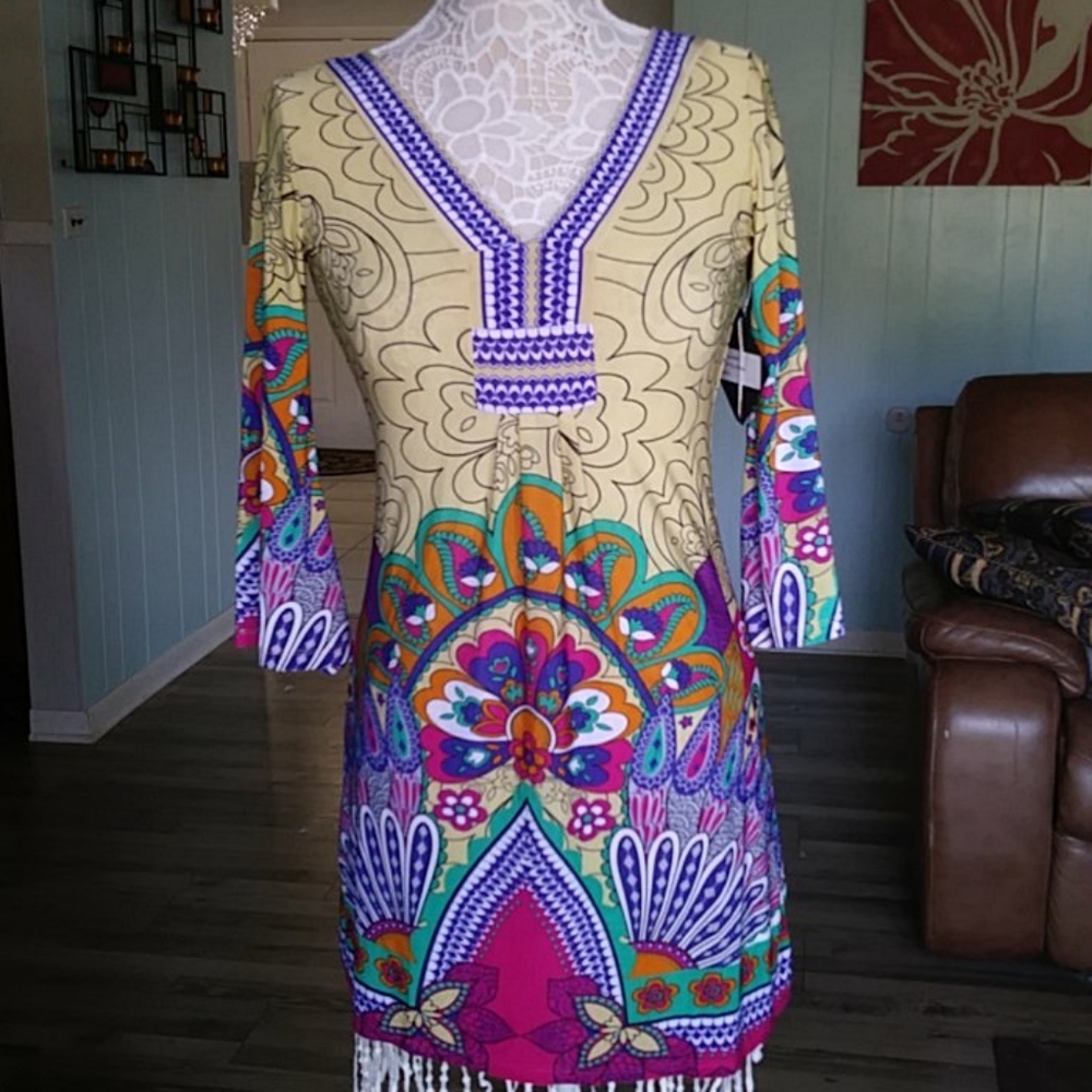 White Mark boho yellow floral shift dress …